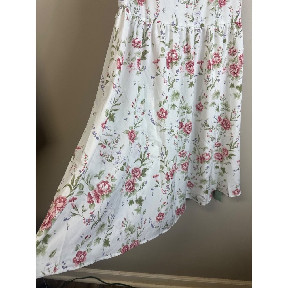 dressfo nwt large midi slip dress white and floral pink sleeveless vneck back zi - Picture 4 of 15